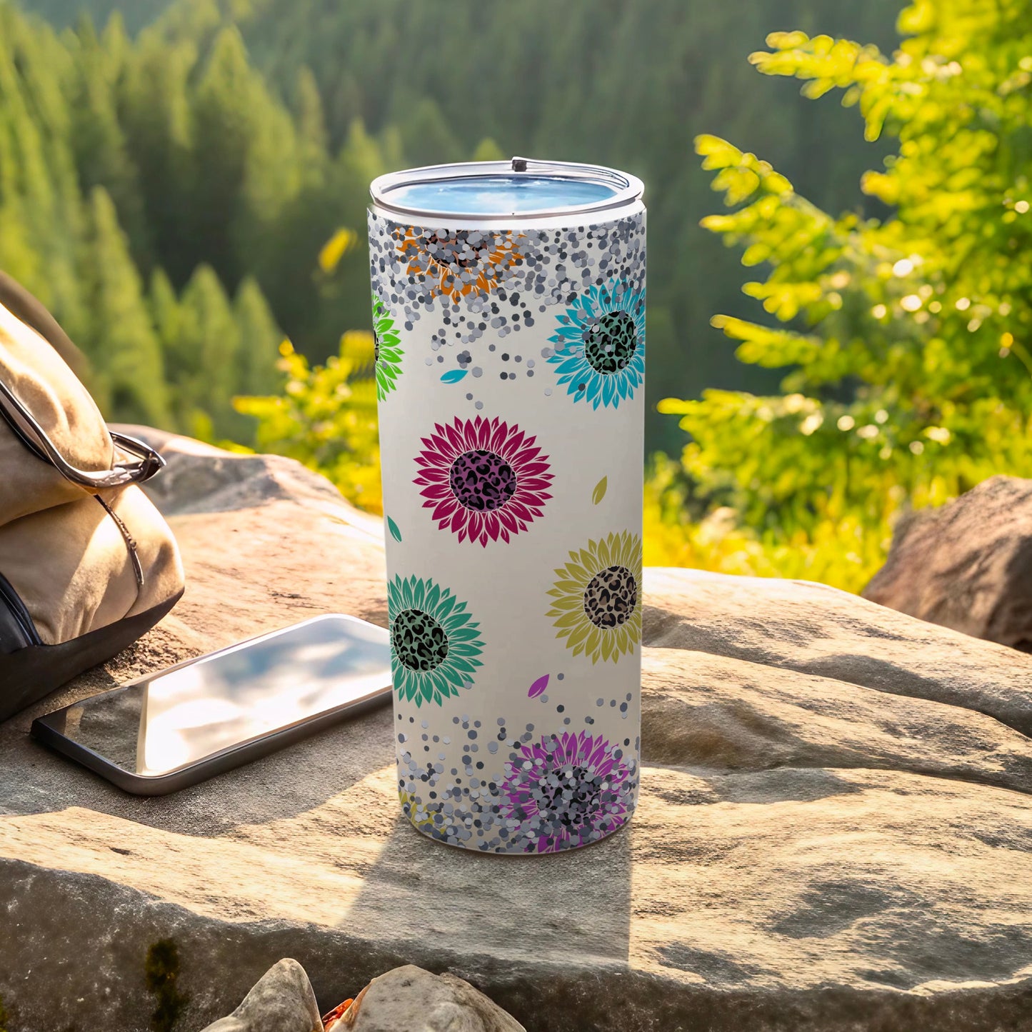 Vibrant Floral Pattern Tumbler with Colorful Sunflowers
