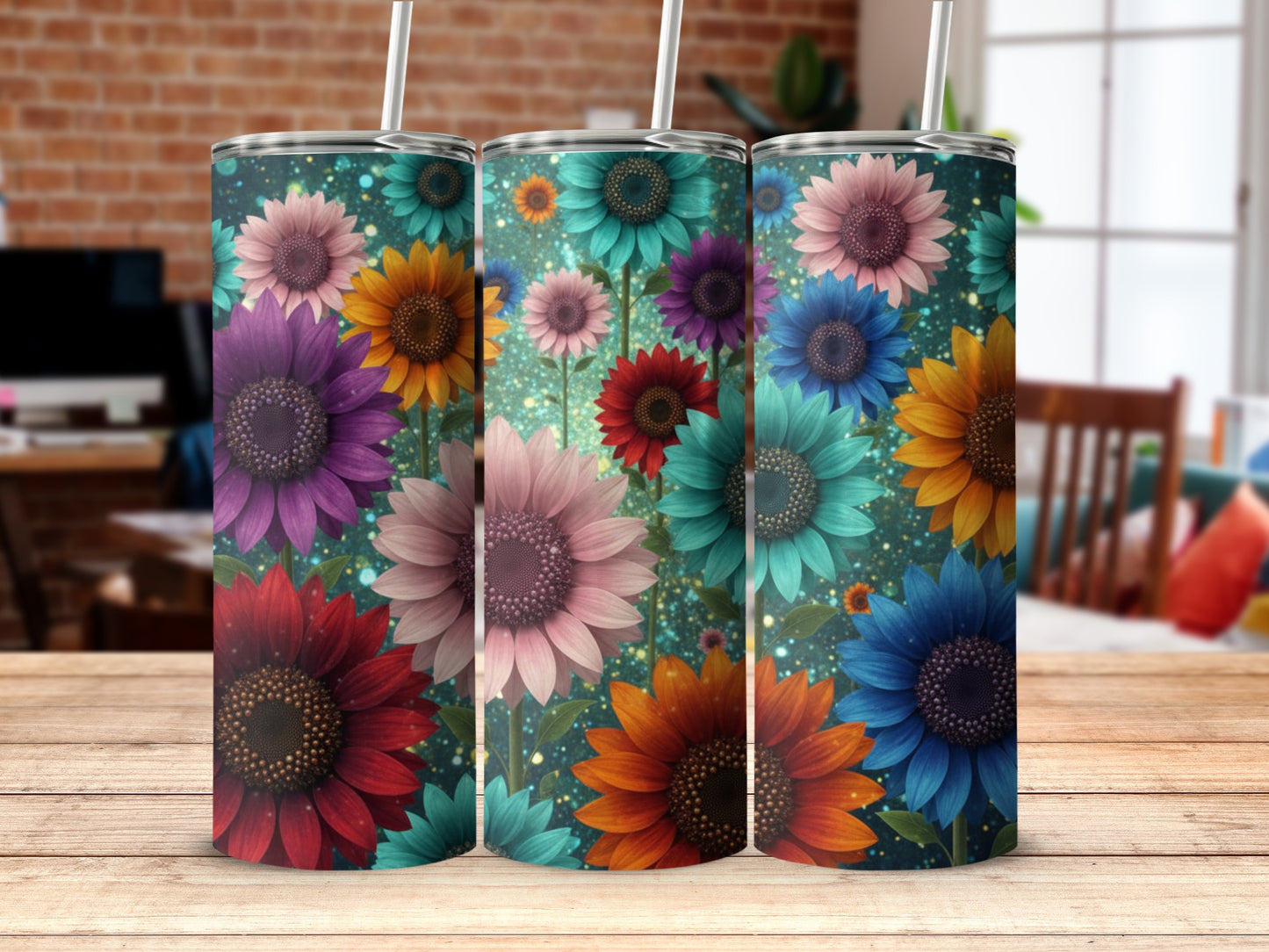Colorful Sunflower Themed Insulated Tumbler