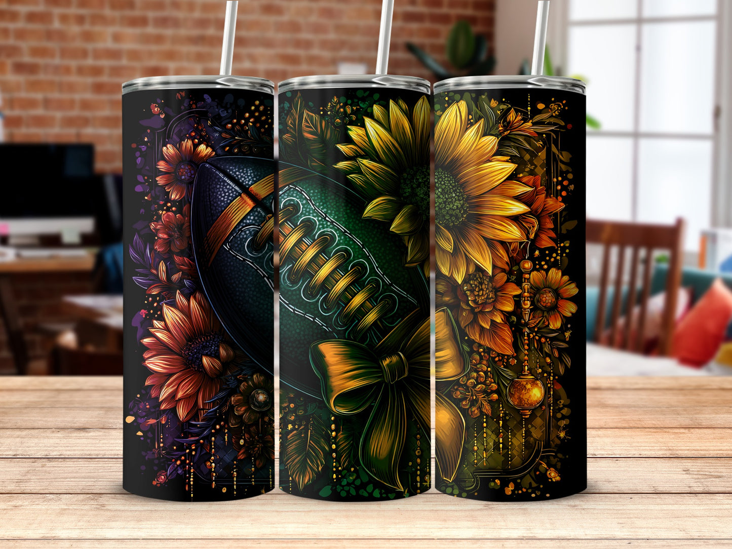 Vibrant Floral Football Design Tumbler for Sports Fans