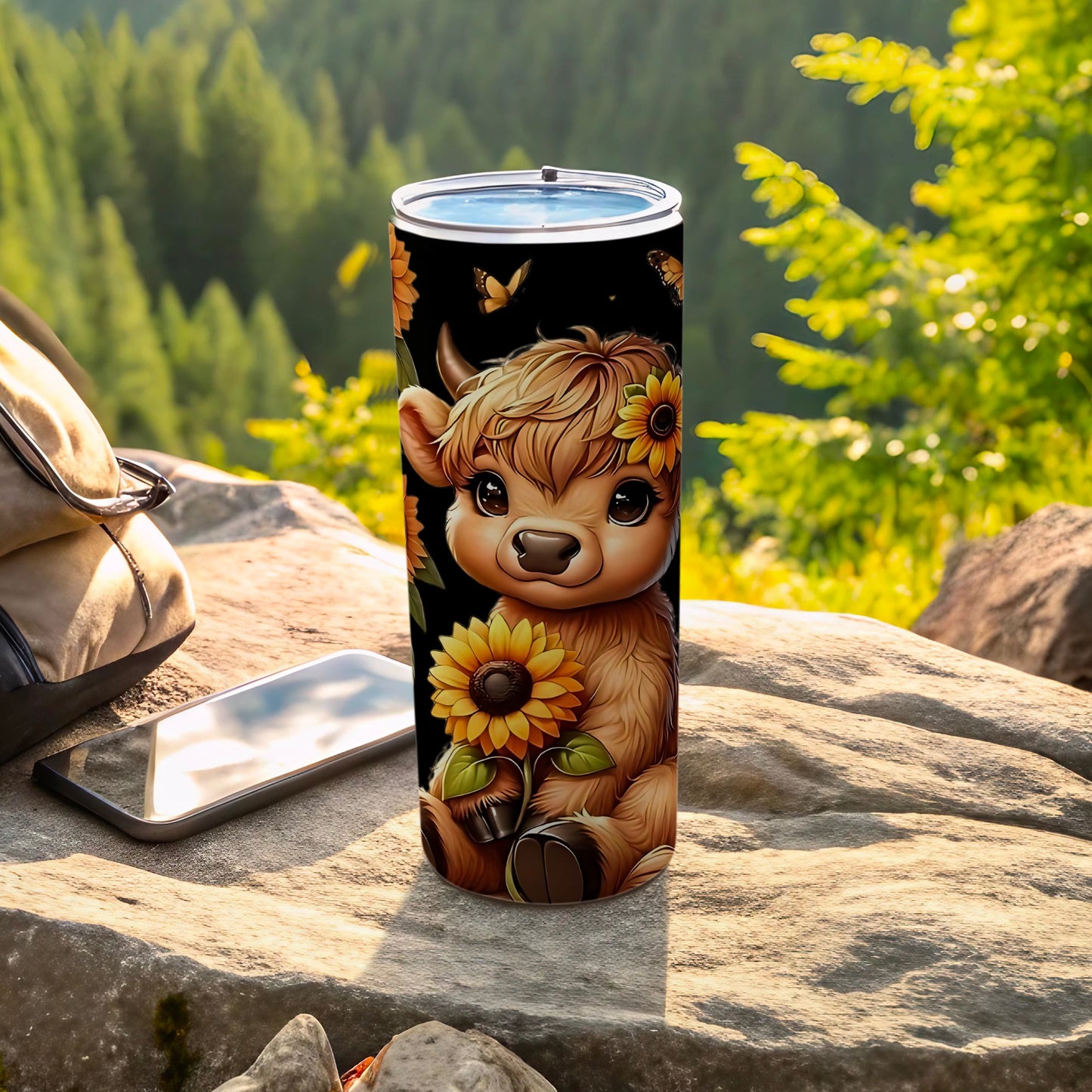 Cute Highland Cow with Sunflowers Tumbler Cup