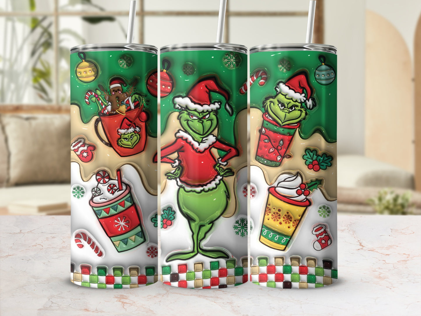 Festive Green Character Tumblers Holiday Fun Drinkware