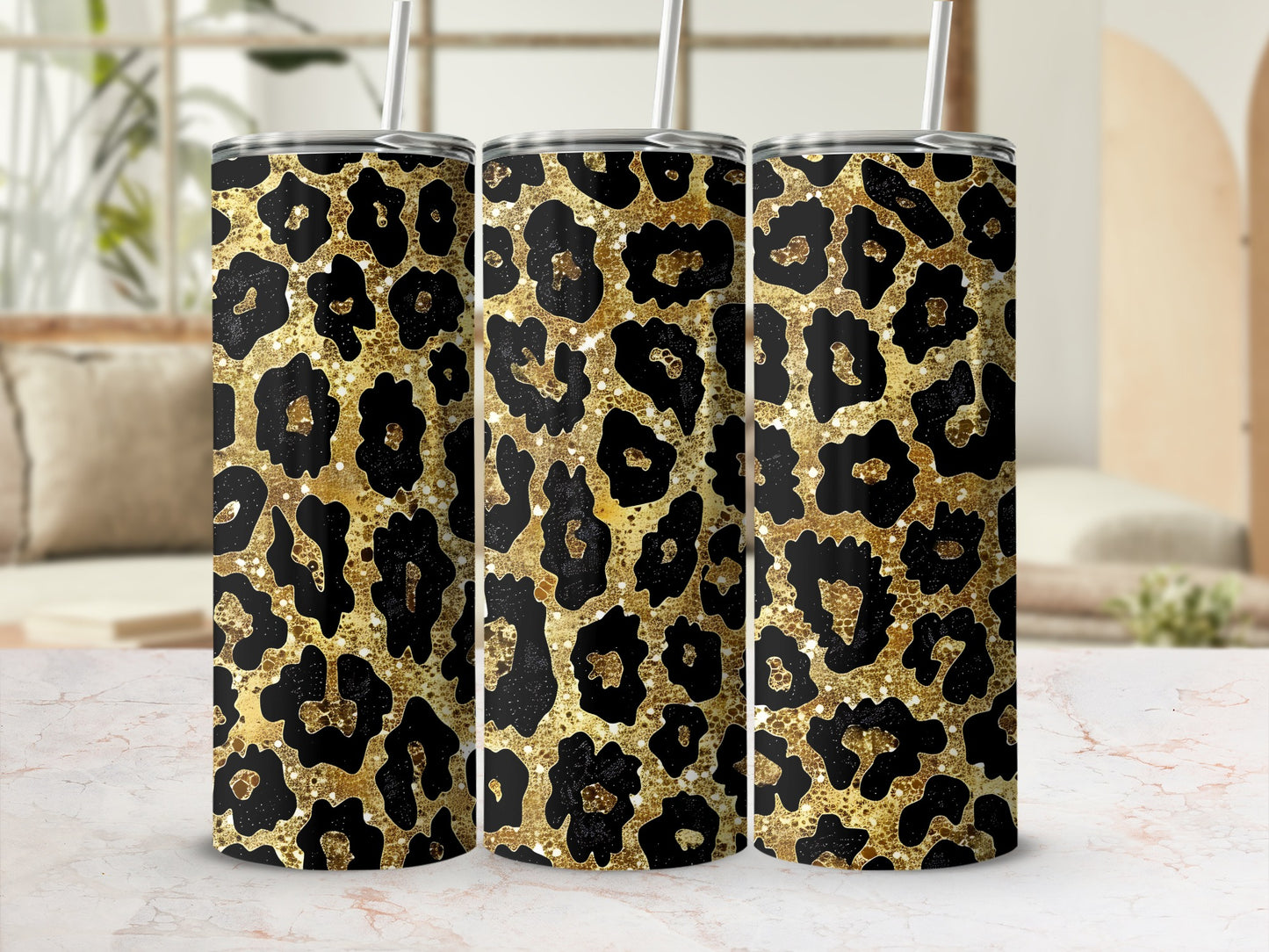 Leopard Print Gold Black Glitter Pattern Tumbler