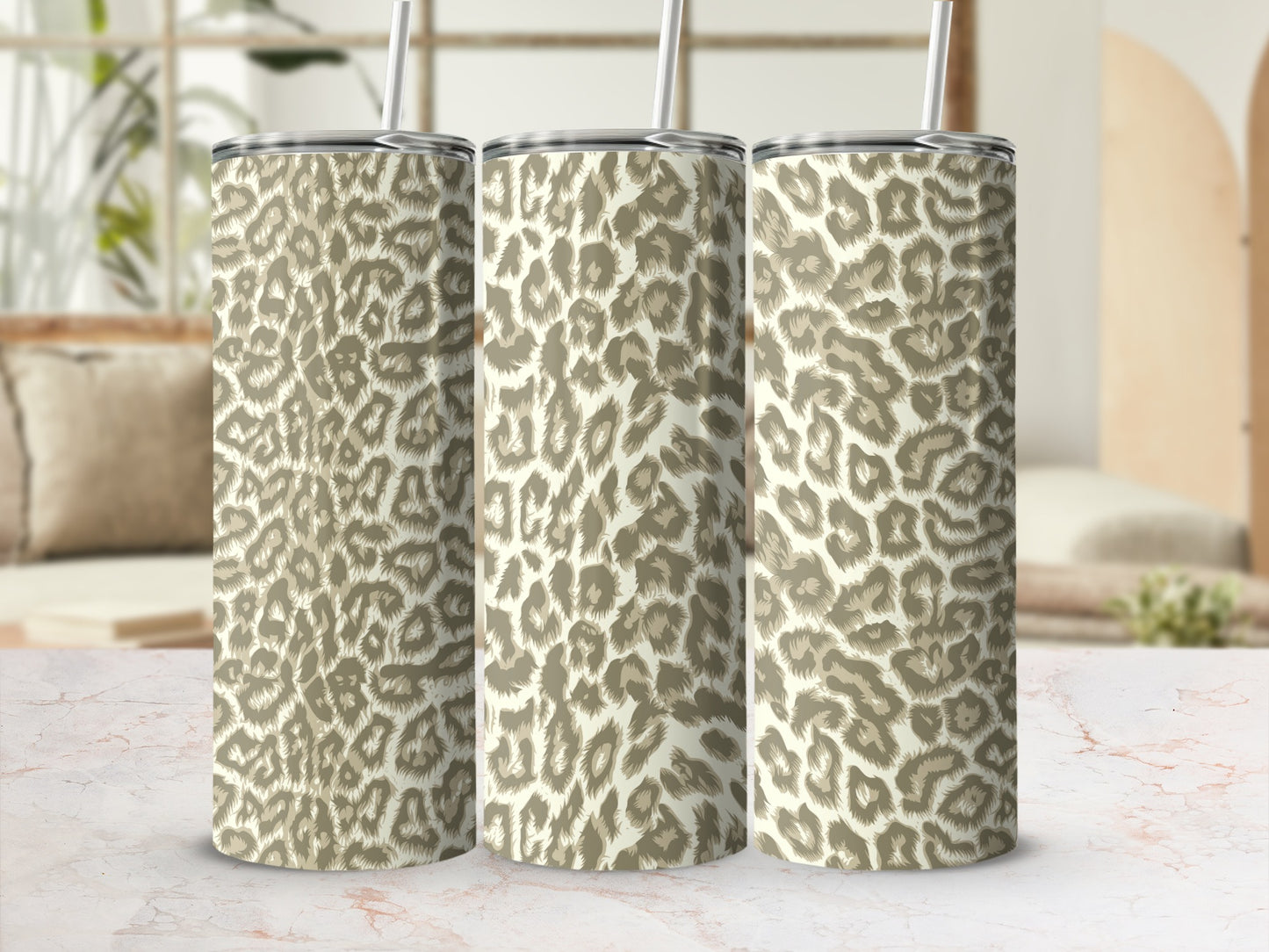 Leopard Print Patterned Insulated Tumbler Cup