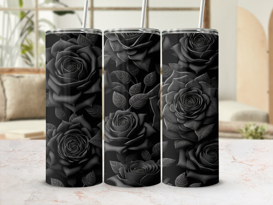 Elegant Black Rose Patterned Drink Tumbler Product