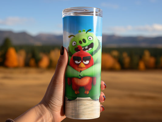 Angry Birds Red Bird Hugged by a Pig on the Beach Tumblers