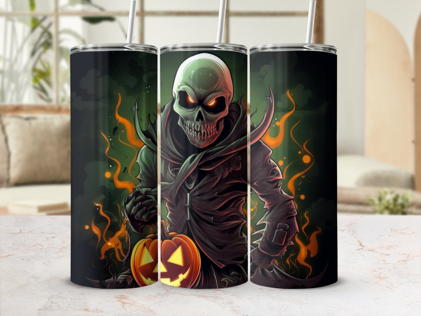 Spooky Halloween Skeleton and Jack-o'-Lantern Tumbler