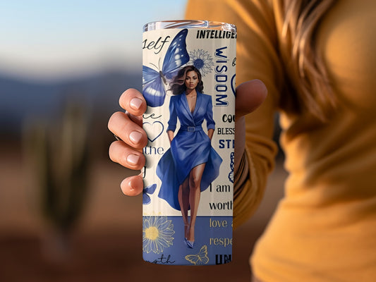 Inspirational Blue Butterfly Woman Tumbler Cup
