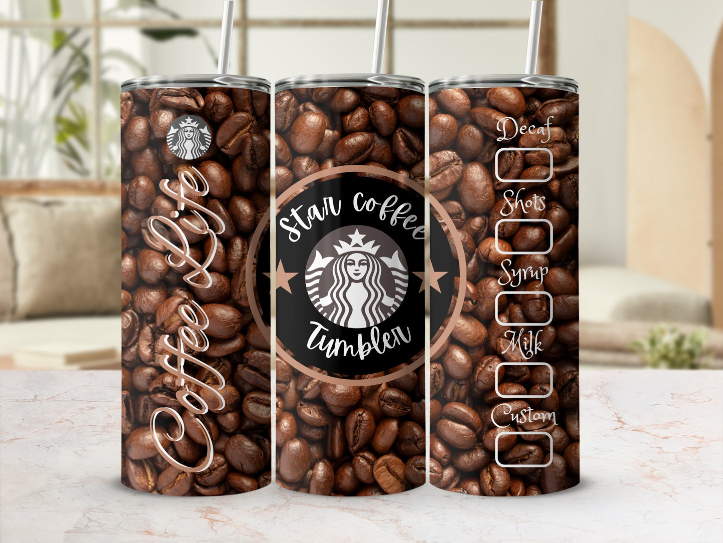 Customizable Coffee Options Tumbler with Coffee Beans