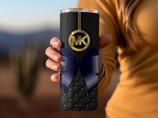 MK Gold Pendant and Blue Bow Insulated Tumbler