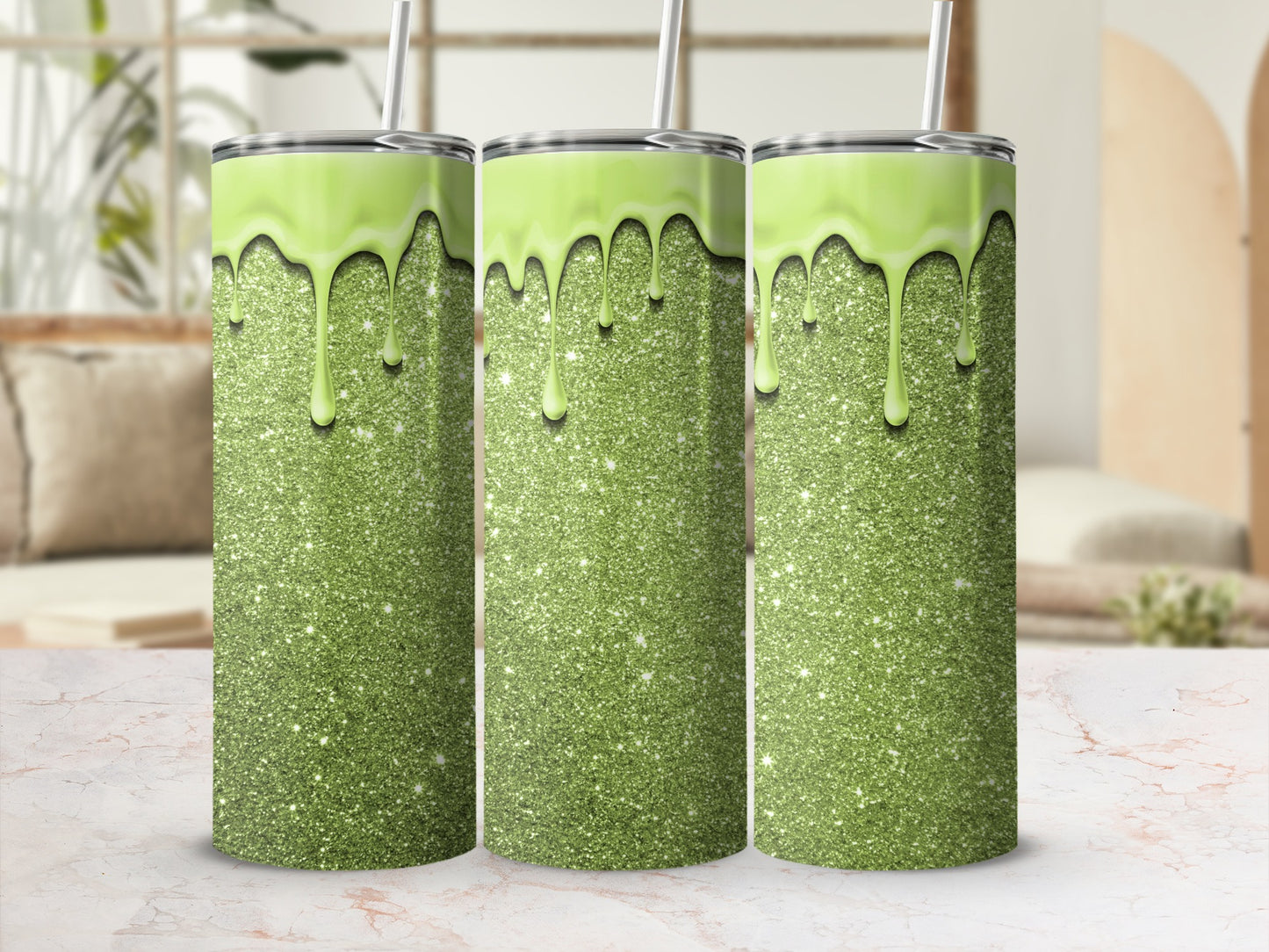 Green Glitter Dripping Tumbler for Stylish Hydration