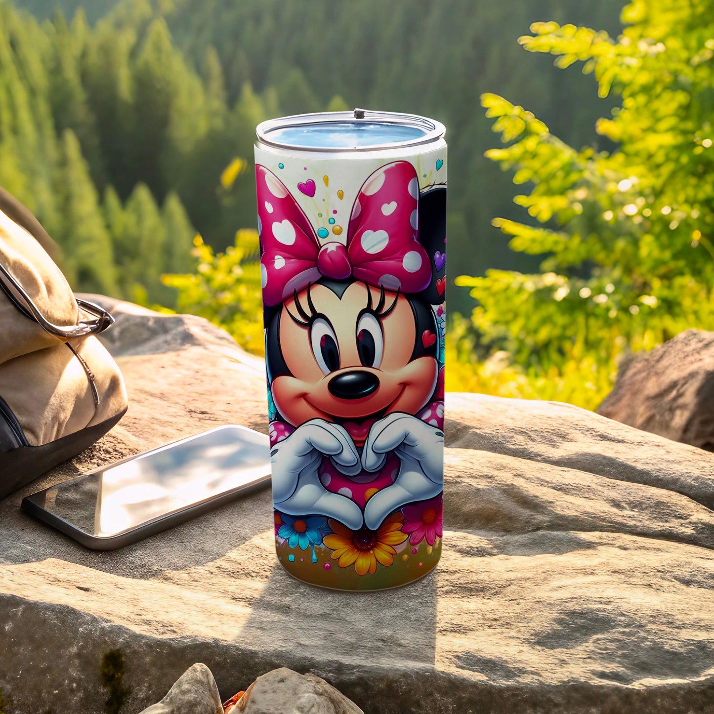 Minnie Mouse Heart Hands Colorful Travel Tumbler