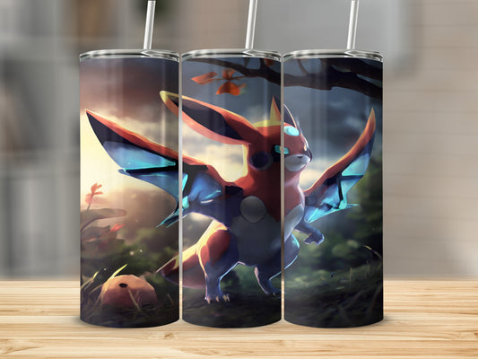 Fantasy creature with wings on a tumbler.