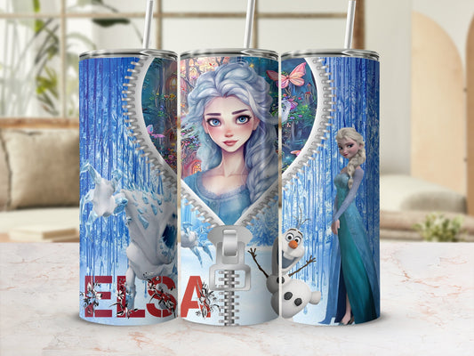 Elsa Themed Frozen Character Tumbler with Zipper Design