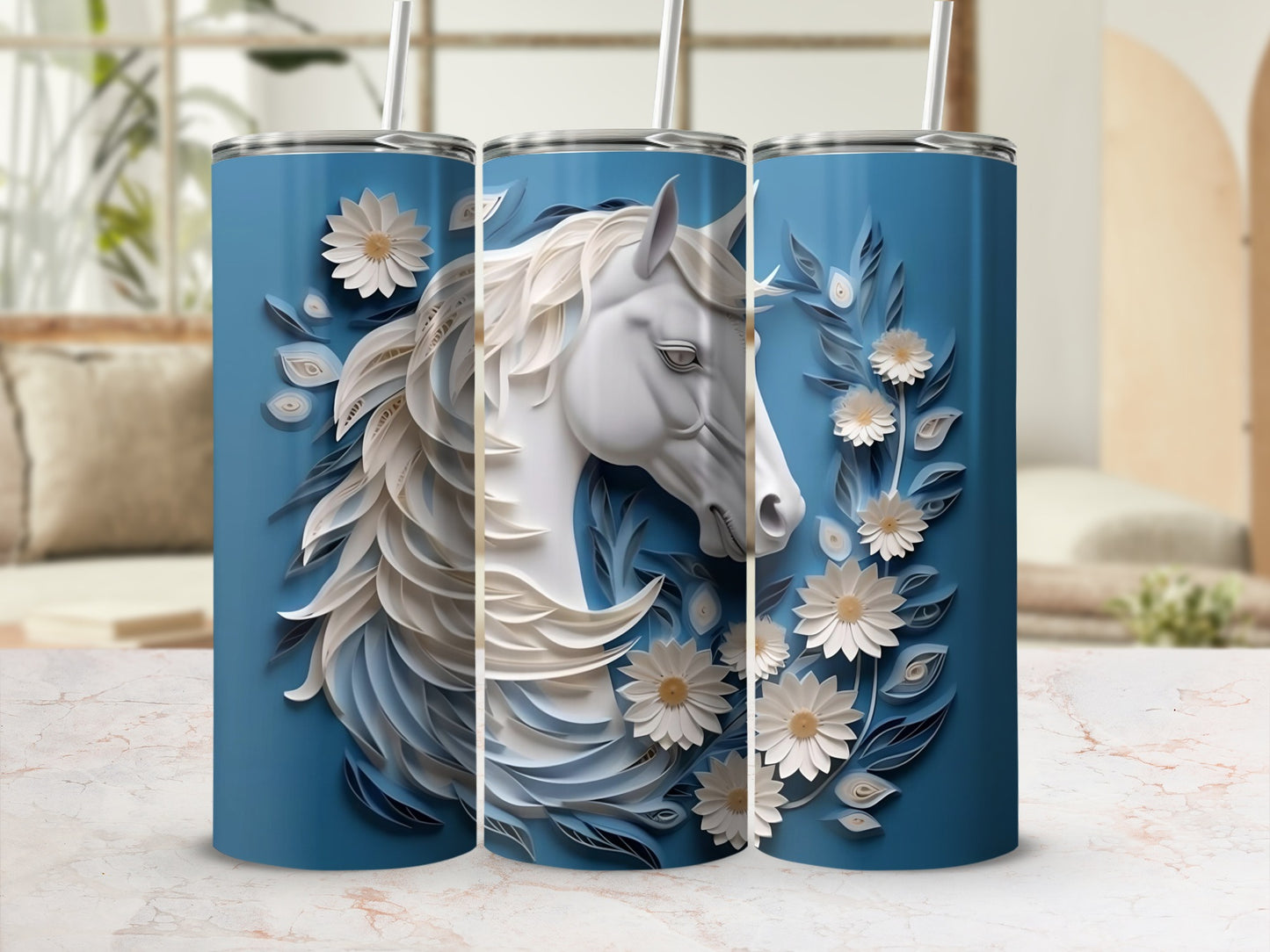 Elegant Horse Design Insulated Tumbler With Straw