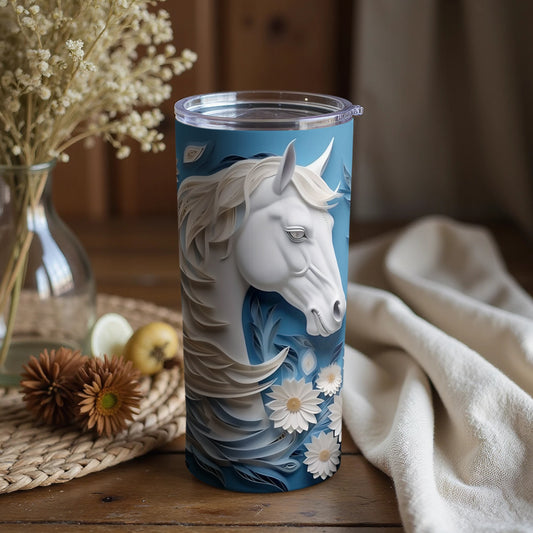 White Horse and Floral Design Insulated Tumbler