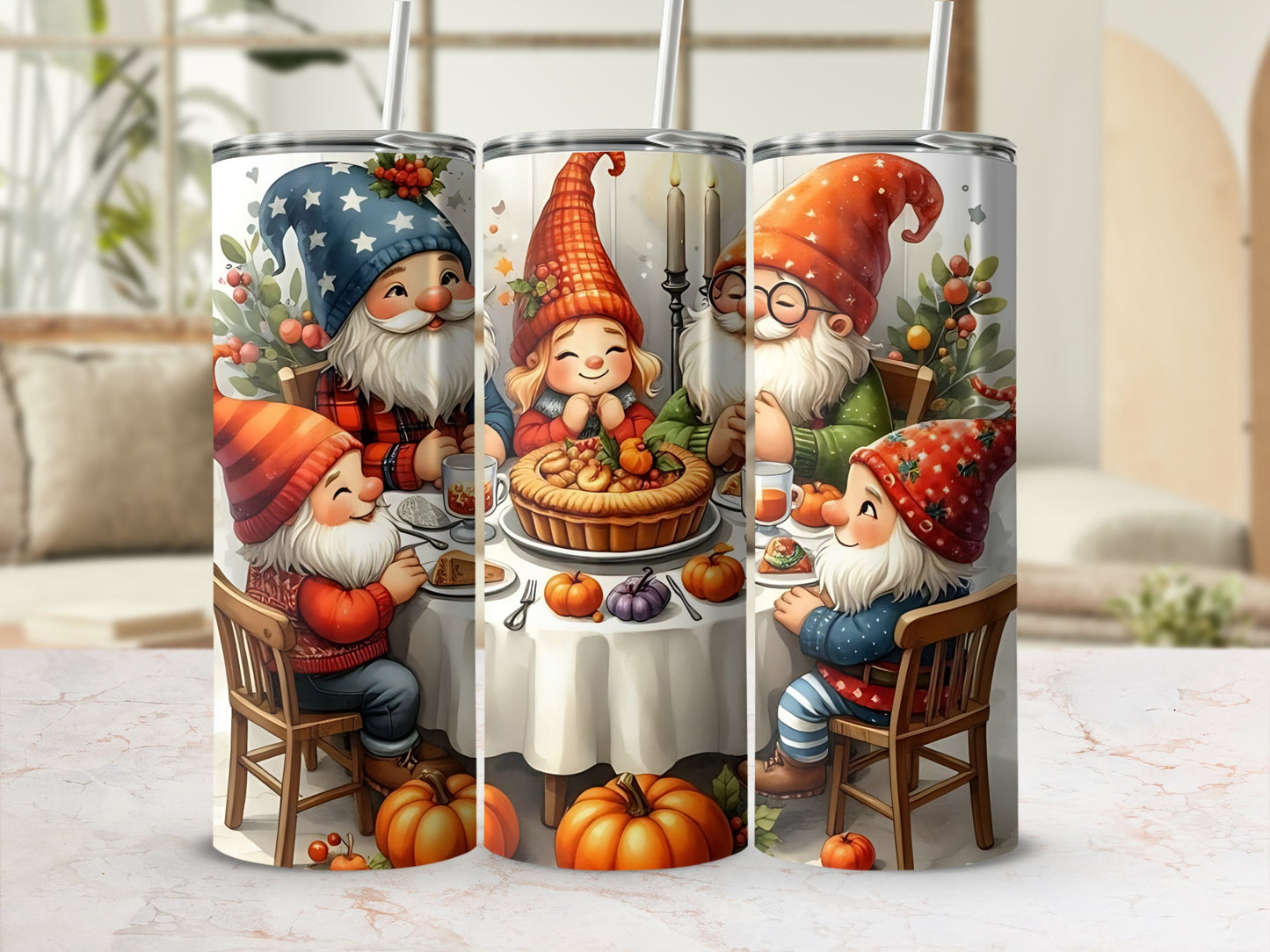 Gnome Family Holiday Feast Insulated Tumbler Cup