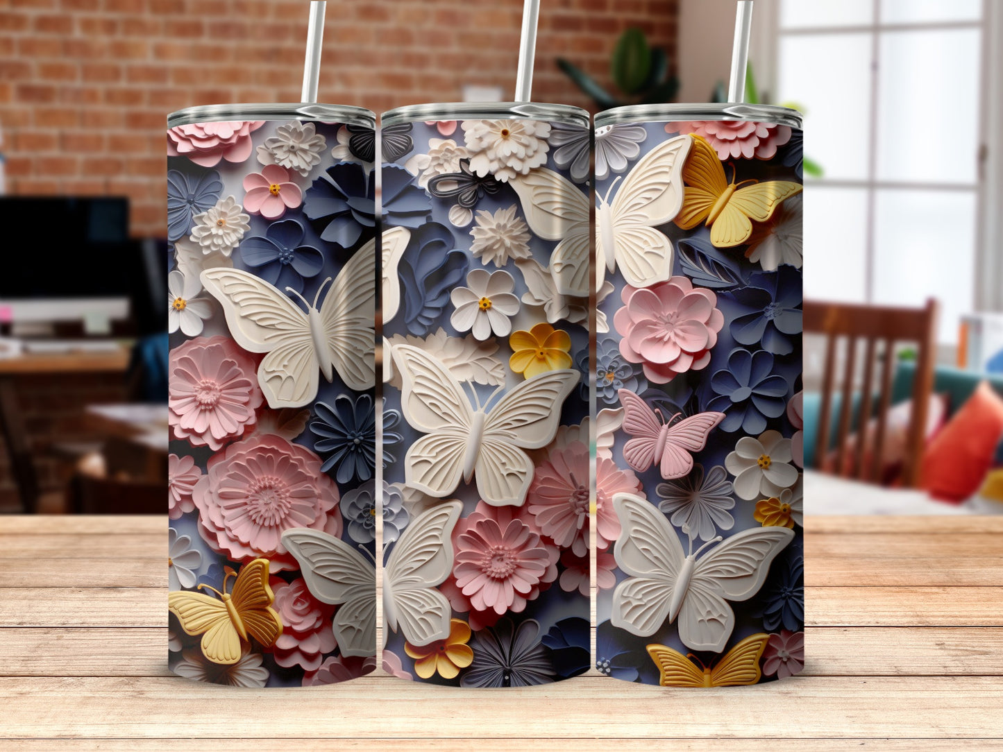 3D Papercut Butterfly Floral Design Tumbler product type