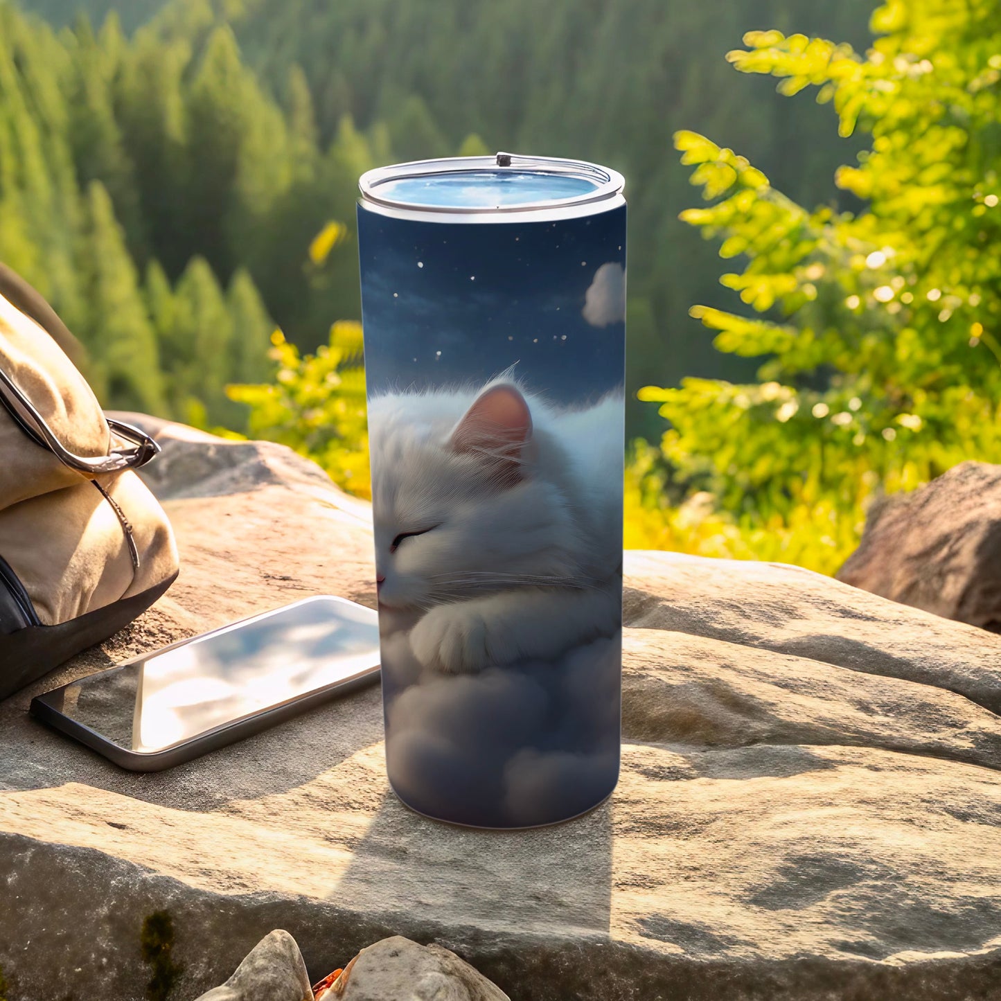 Dreamy Sleeping White Cat Clouds Starry Night Tumbler product type