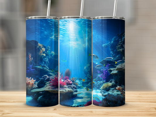 Deep Blue Ocean Sunlight Coral Reef Fish Tumbler product type