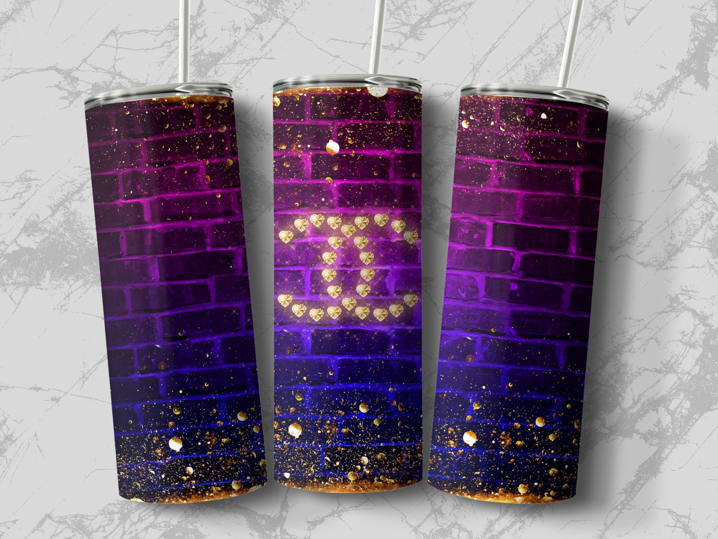 Purple and Gold Brick Pattern Design Tumbler Product