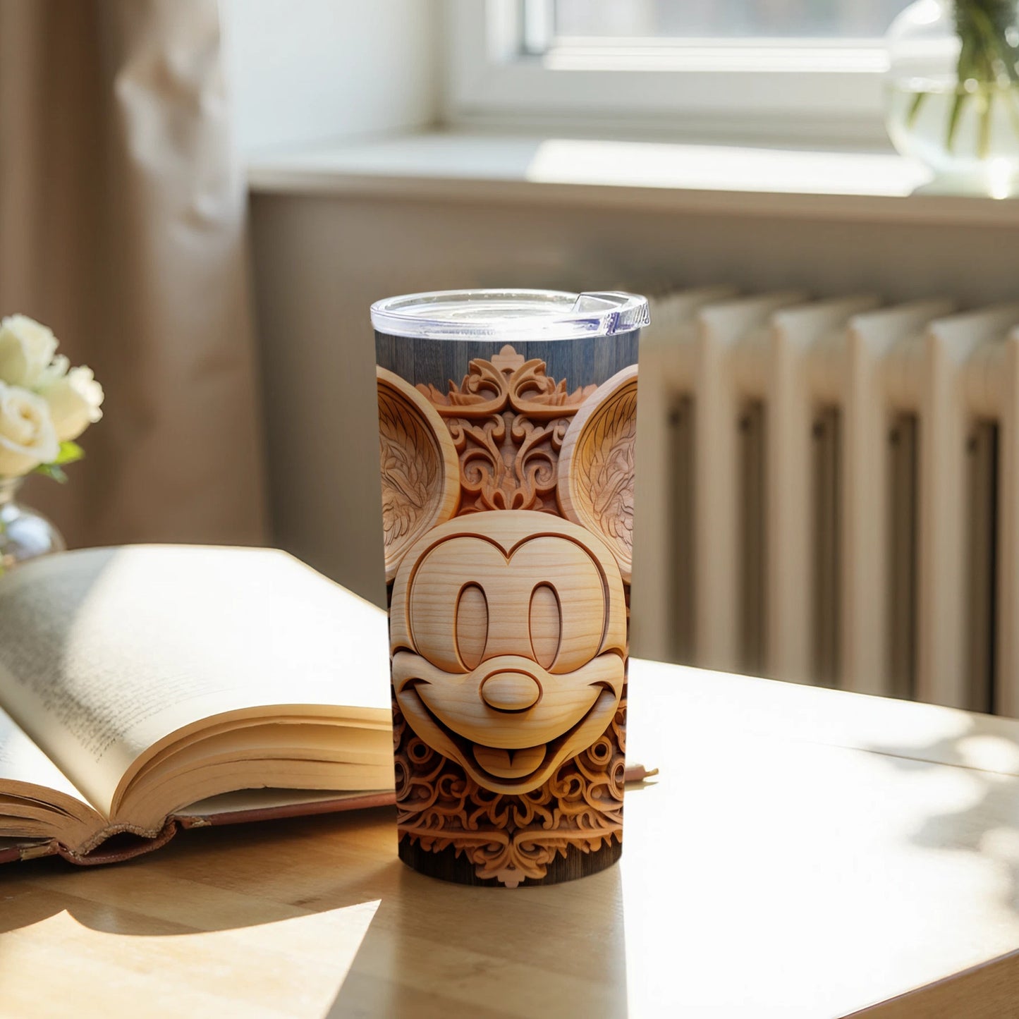 Ornate Vintage Carved Style Cartoon Character Tumbler