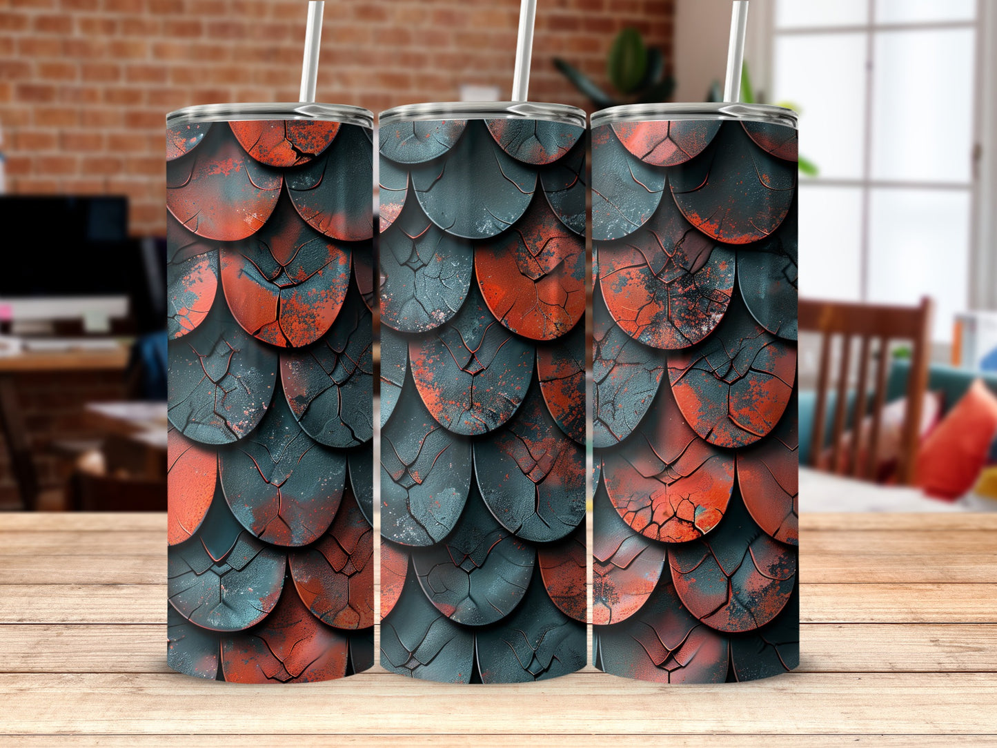 Dark Teal Orange Grunge Cracked Scales Pattern Tumbler product type