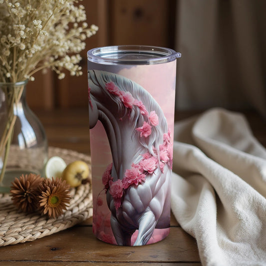 Elegant Pink Floral Horse Design Custom Tumbler