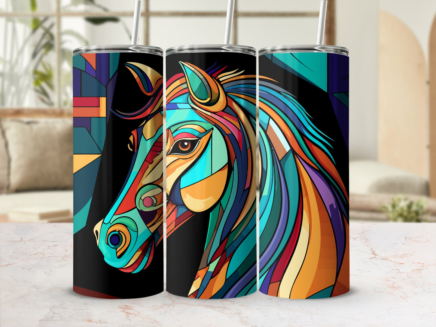 Colorful Abstract Geometric Horse Design Tumbler