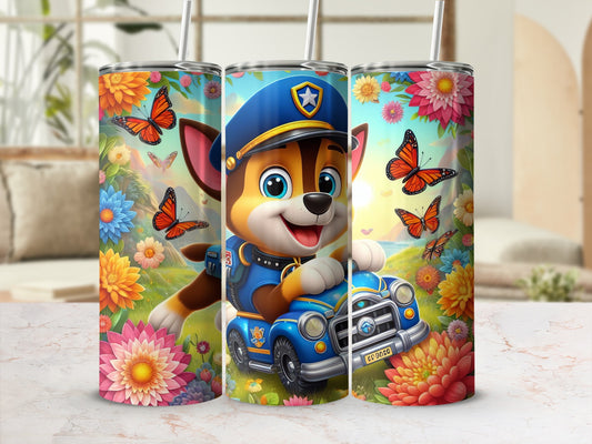 Adorable Paw Patrol Character with Butterflies Tumbler