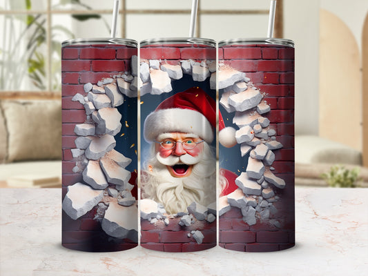 Santa Claus Breaking Through Brick Wall Tumbler