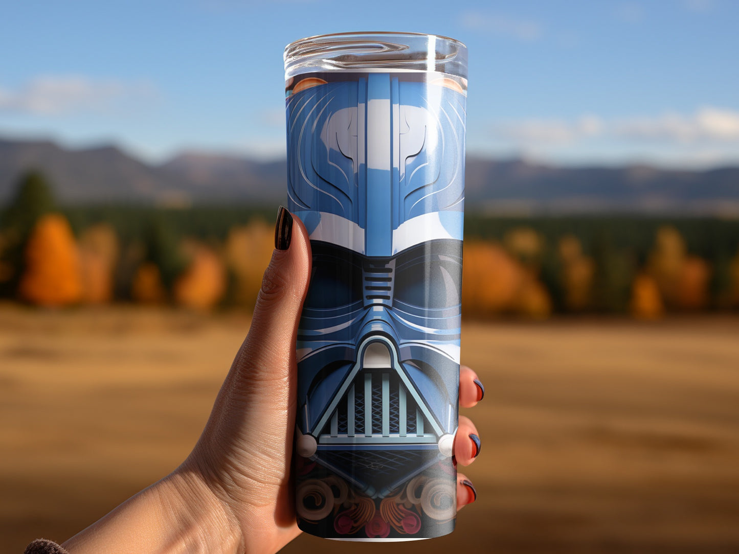 Stylish tumbler with Blue Mask Design for Fans