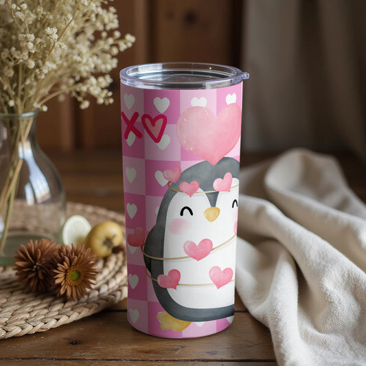 Cute Penguin in Hearts Tumbler Valentine's Day Gift