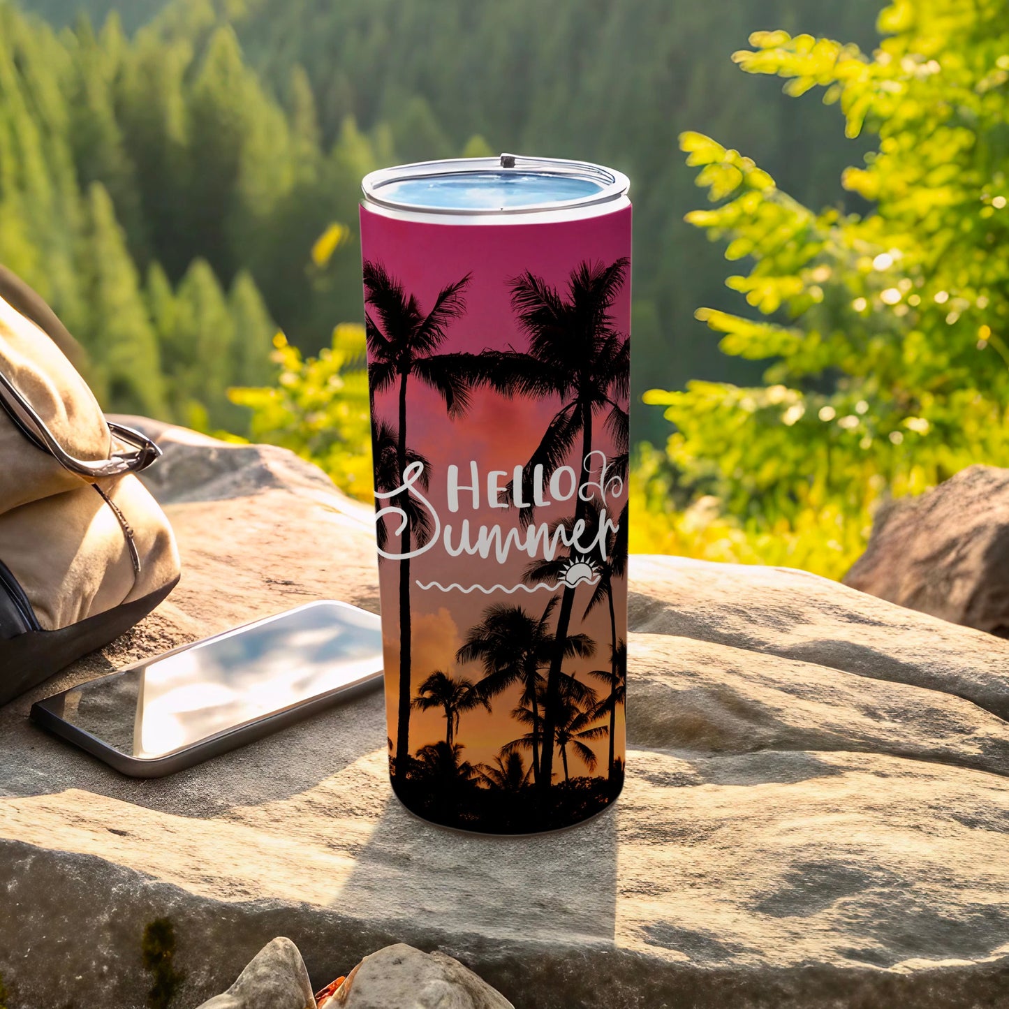 Hello Summer Sunset Palm Tree Design Tropical Tumbler product type