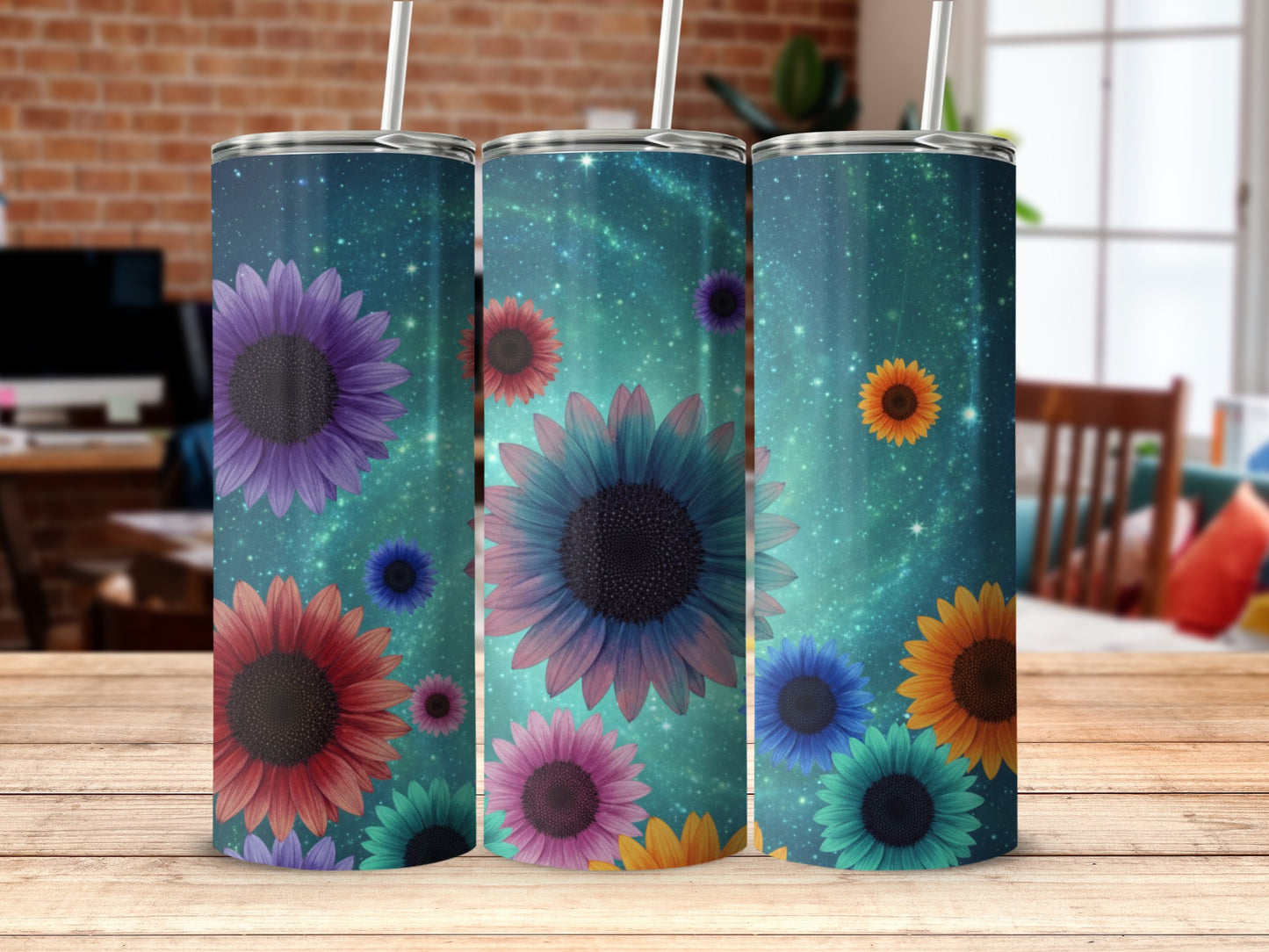 Vibrant Floral Galaxy Pattern Tumbler Drinkware