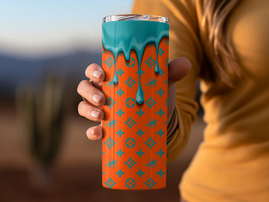 Drips on Patterns in Orange and Blue Theme Tumblers