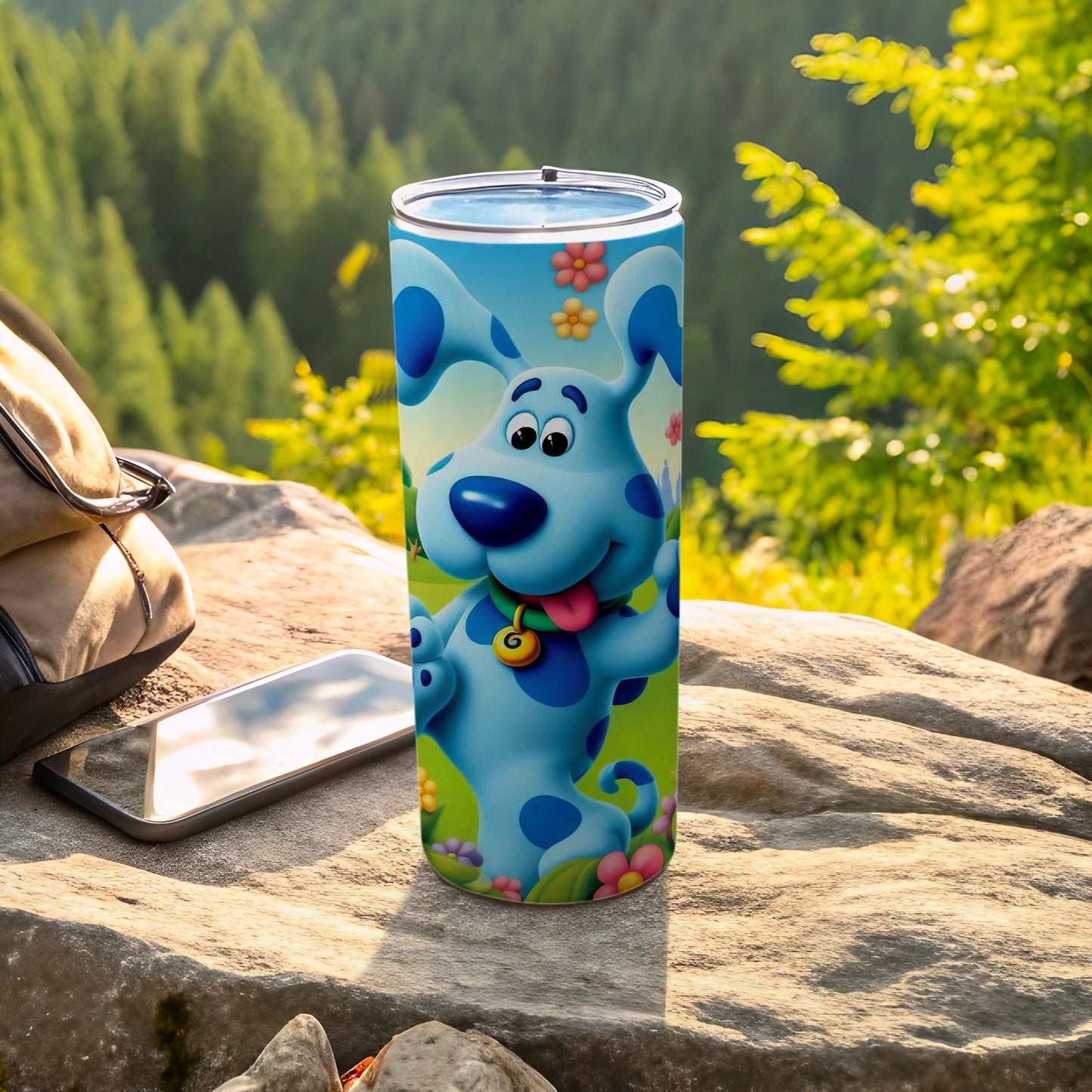 Blue Dog Cartoon Character Themed Travel Tumbler