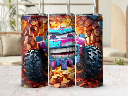 Colorful Monster Truck Design Artwork on Tumbler