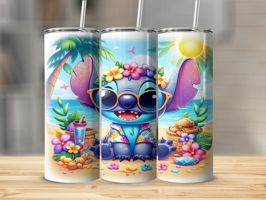 Cute Cartoon Character Summer Beach Scene Tumbler