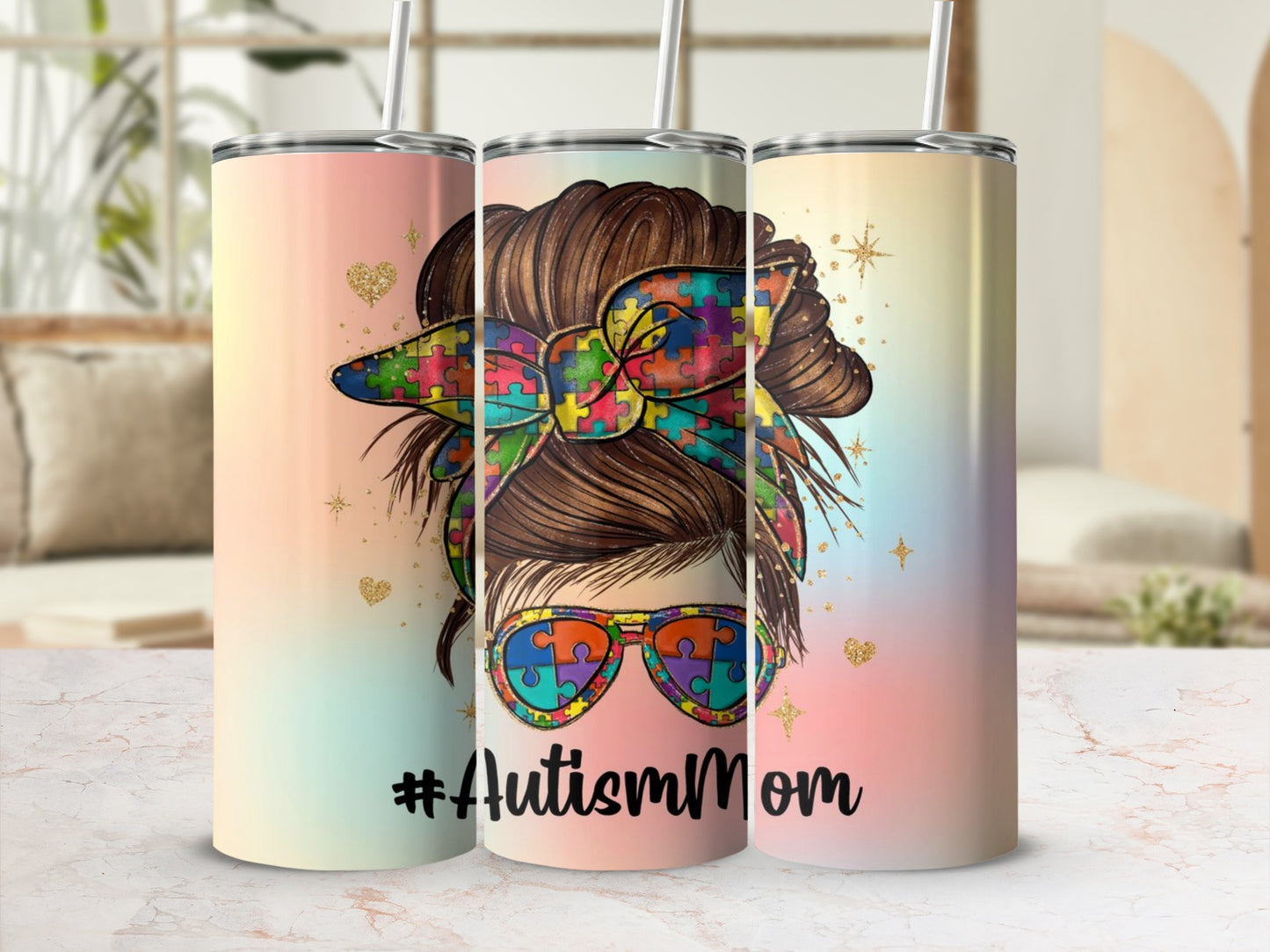 Colorful Autism Mom Puzzle Piece Tumbler Cup Product