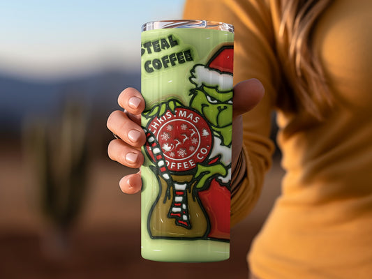 Funny Christmas Grinch Steal Coffee Insulated Tumbler