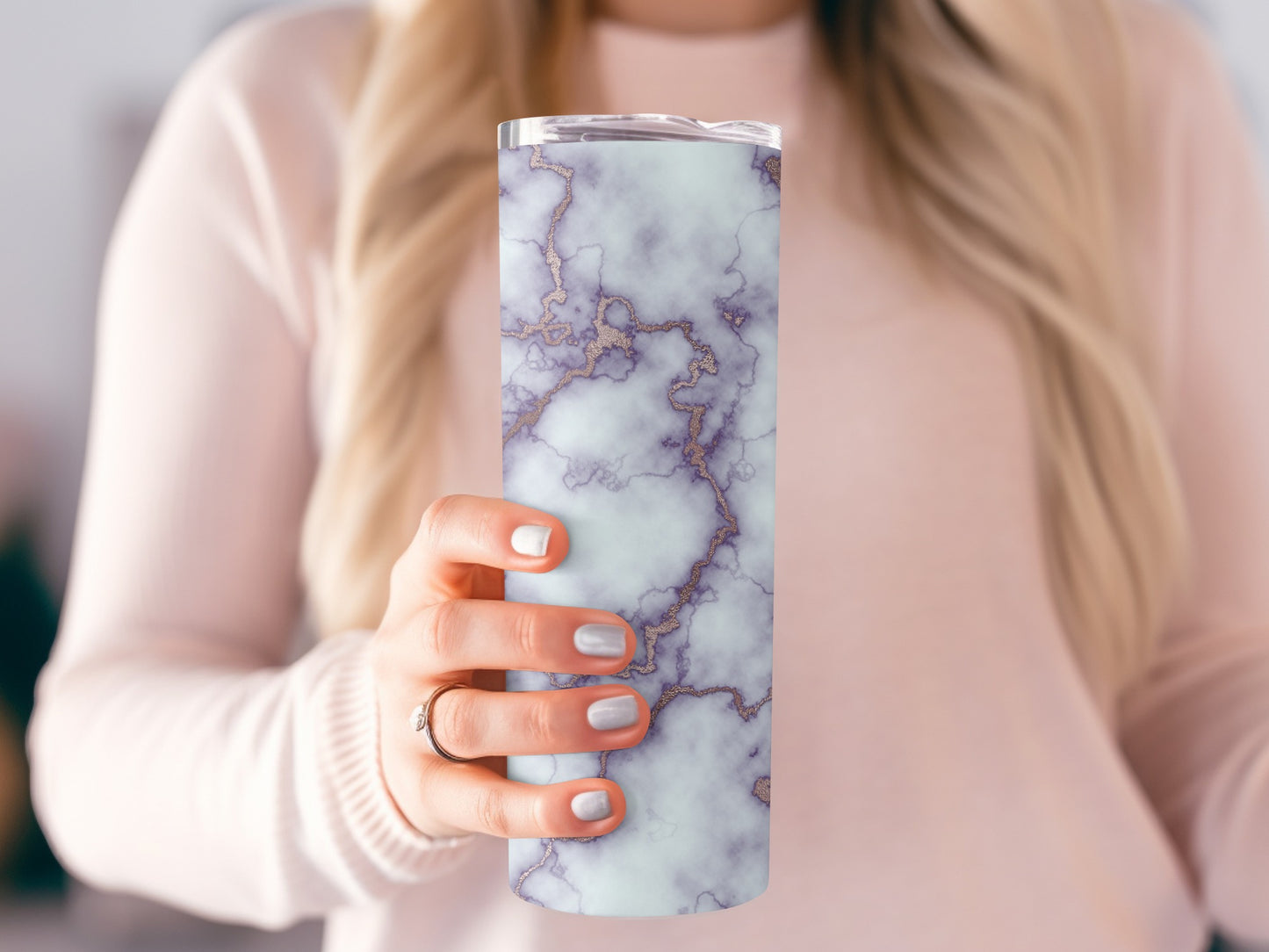 Elegant Purple Marble with Gold Veins Texture Tumblers