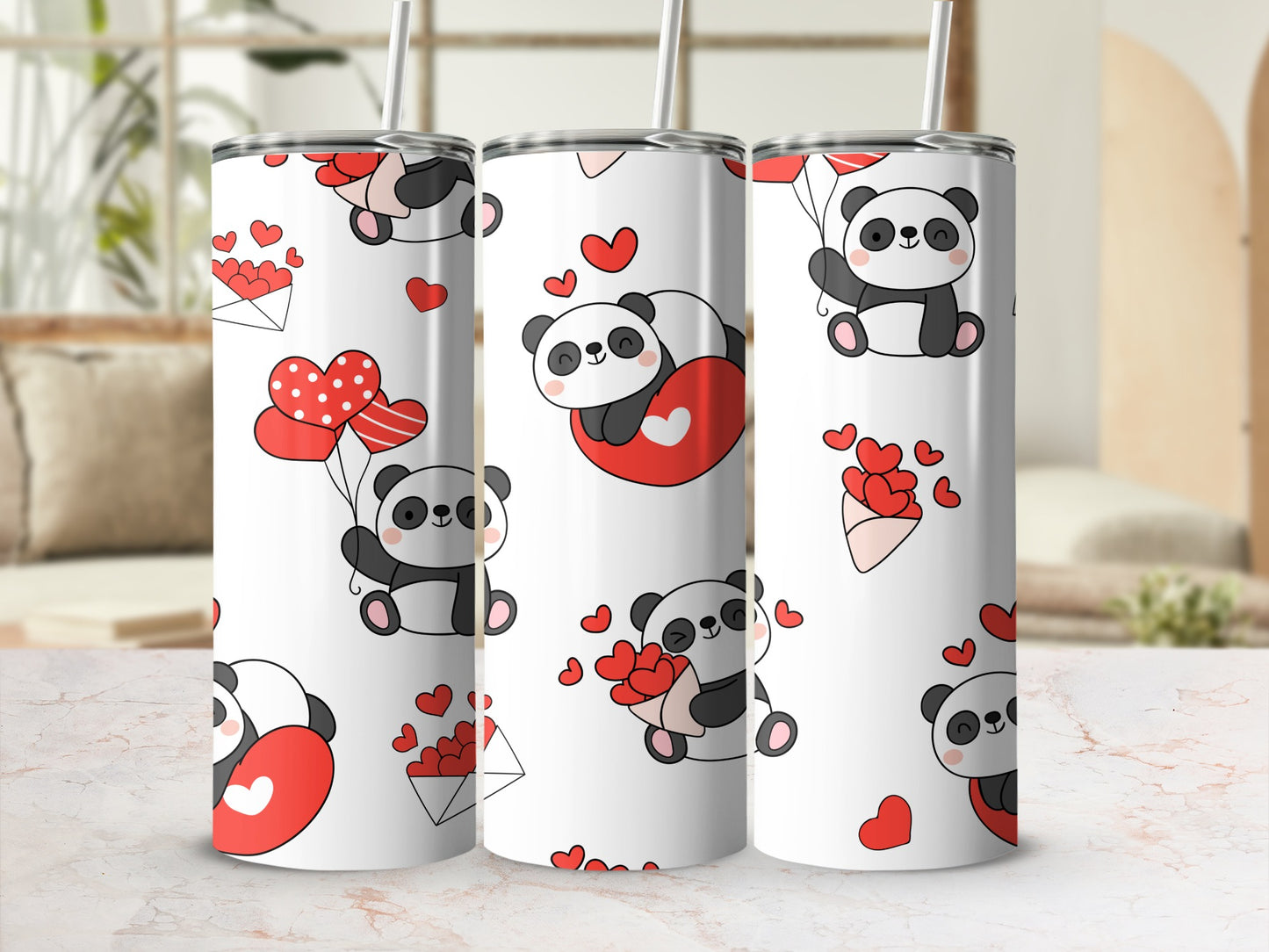 Adorable Panda with Hearts Gift Tumbler Product