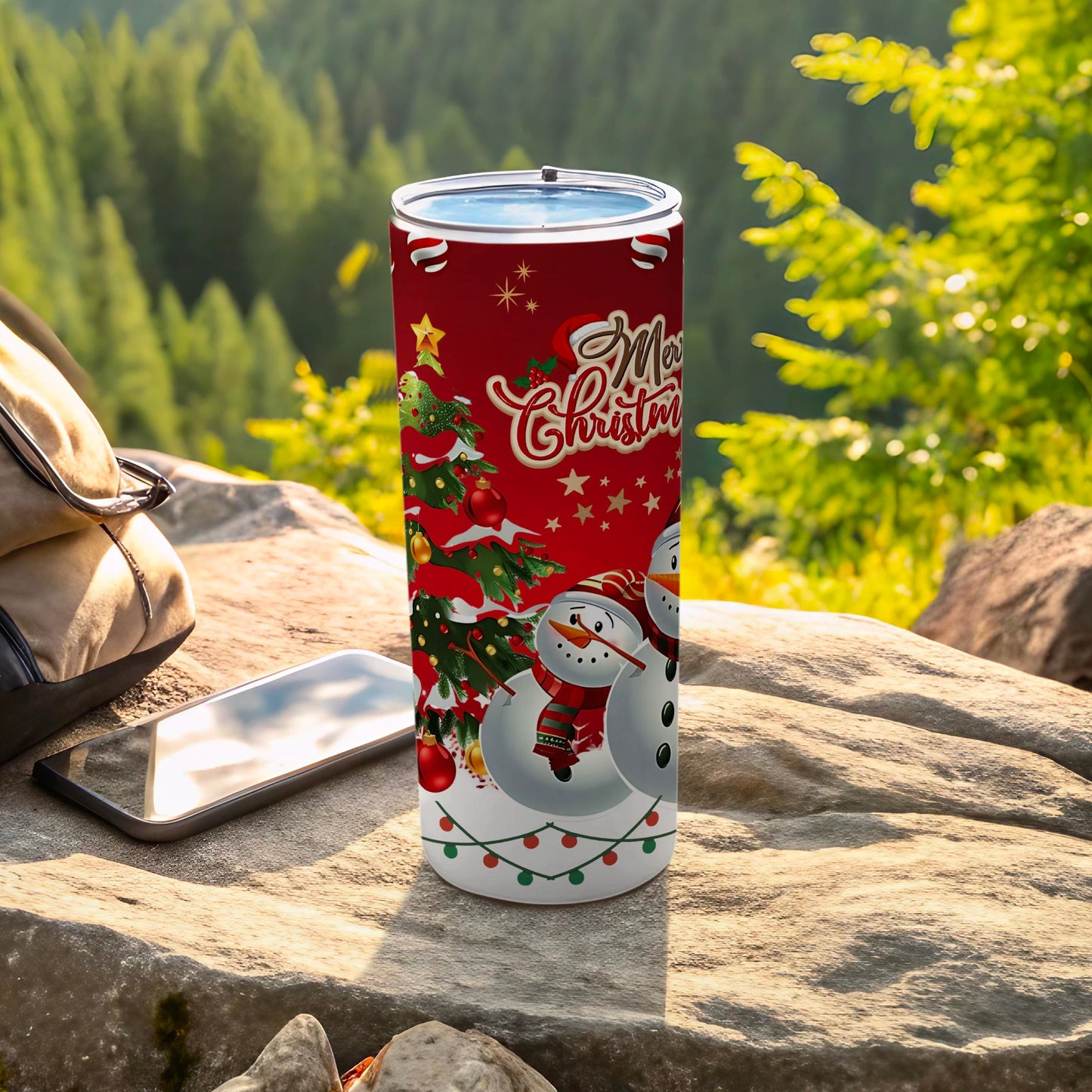 Festive Christmas Snowman Tumbler with Holiday Decor