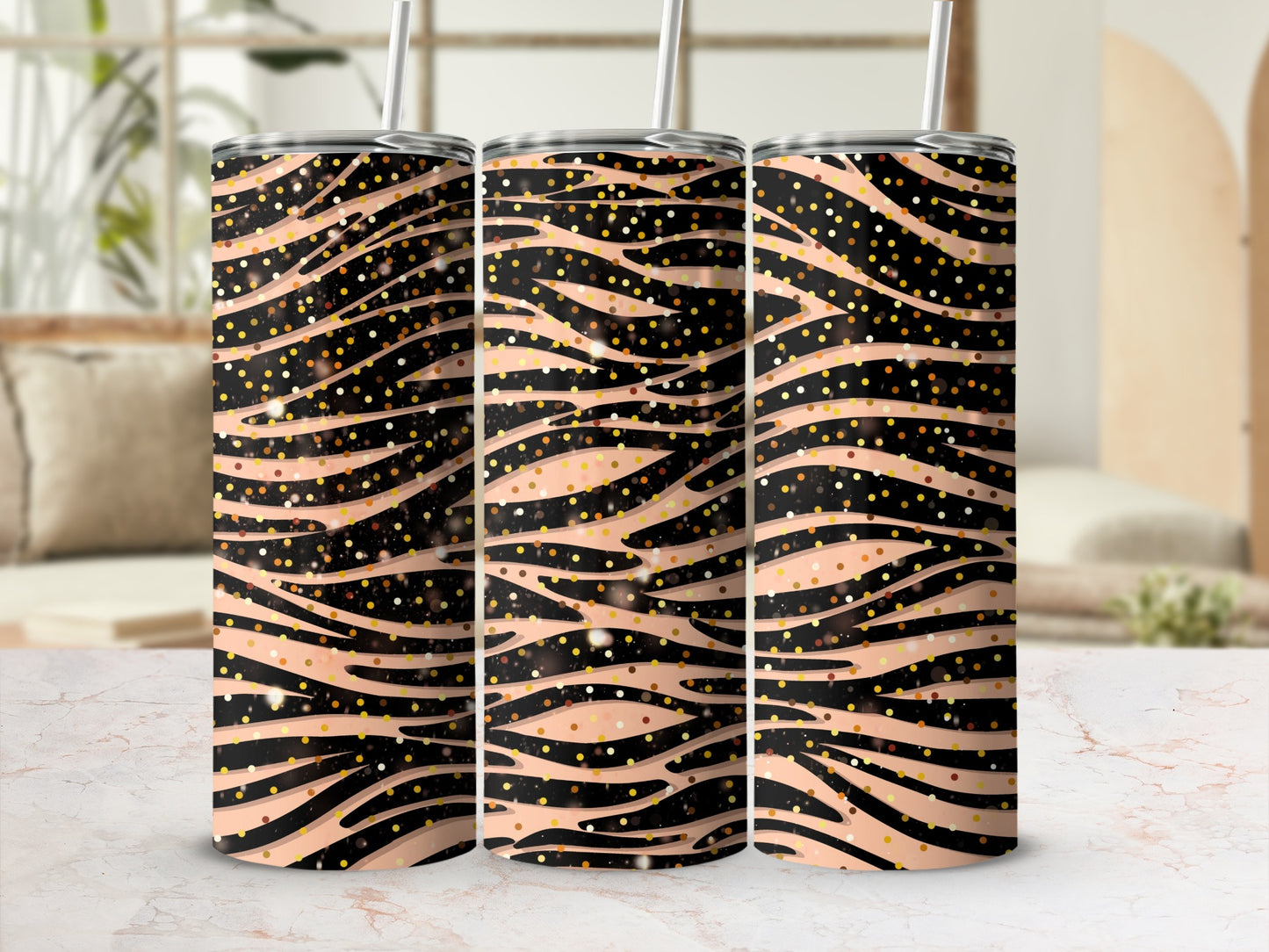Pink and Black Abstract Polka Dot Tumbler Design