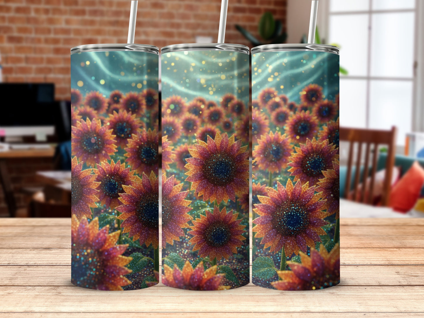 Sunflower Design Tumbler with Colorful Art