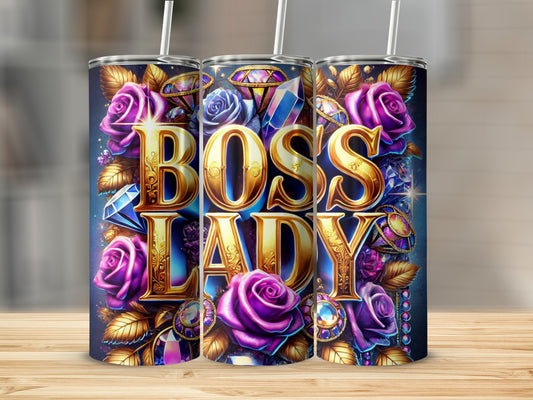 Boss Lady Purple Roses and Jewels Tumbler Flask
