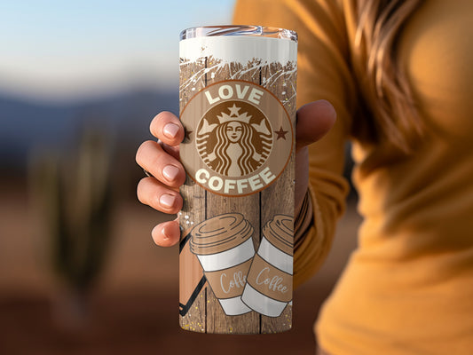 Love Coffee Starbucks Wooden Style Tumbler Product