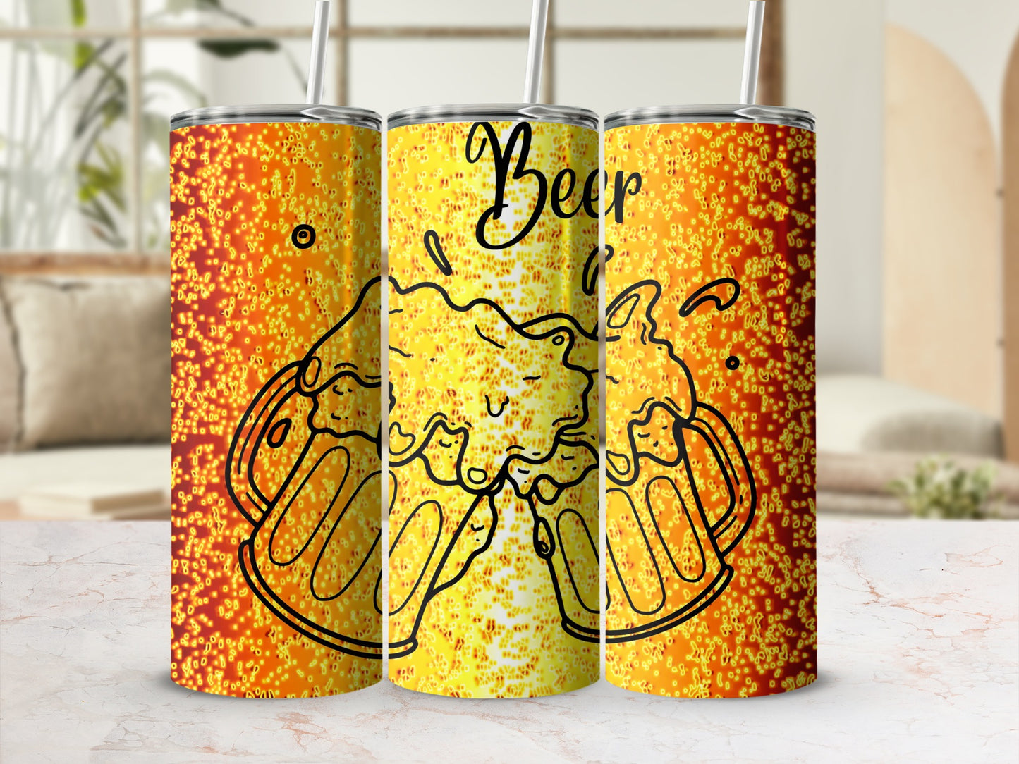 Beer Mug Design on Yellow Tumbler
