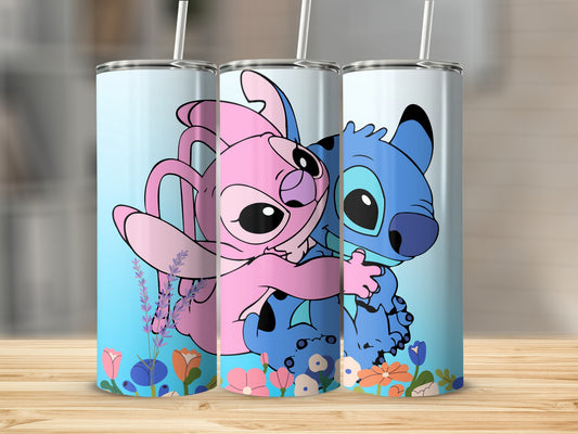 Cute Pink and Blue Animated Characters Tumbler