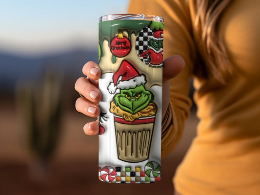 Grinch Christmas Themed Tumbler Cup with Festive Design